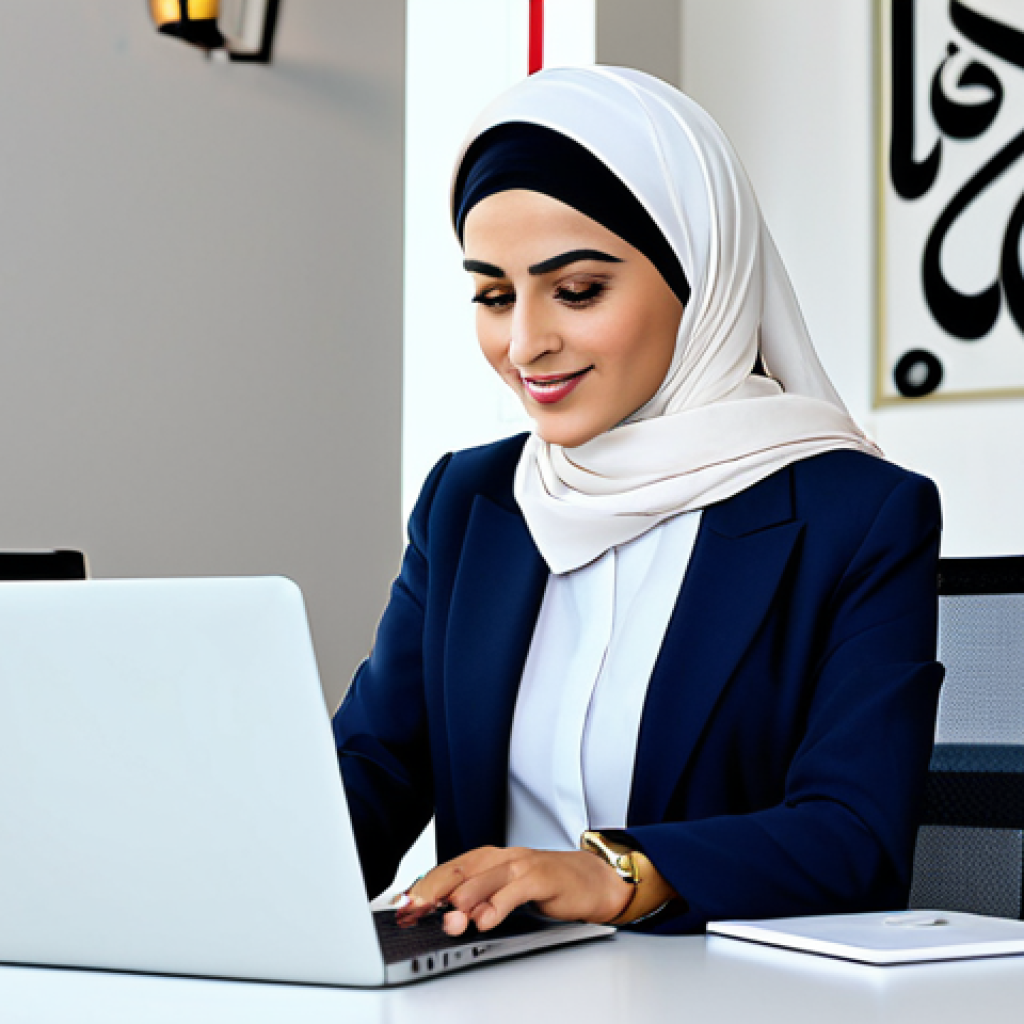 디지털 공유경제에서의 사용자 조사 방법 - Modern Arab Professional**
"A confident Arab businesswoman in a stylish, modest business suit, work...