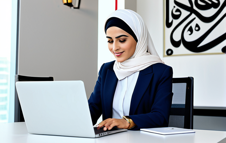 디지털 공유경제에서의 사용자 조사 방법 - Modern Arab Professional**
"A confident Arab businesswoman in a stylish, modest business suit, work...