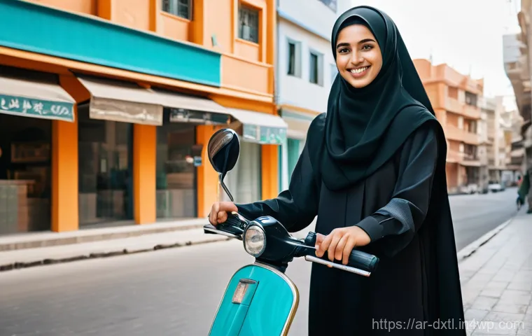 디지털 공유경제와 지역 경제의 관계 - **Prompt:** A vibrant, sun-drenched street scene in a modern Middle Eastern city. A young woman, dre...