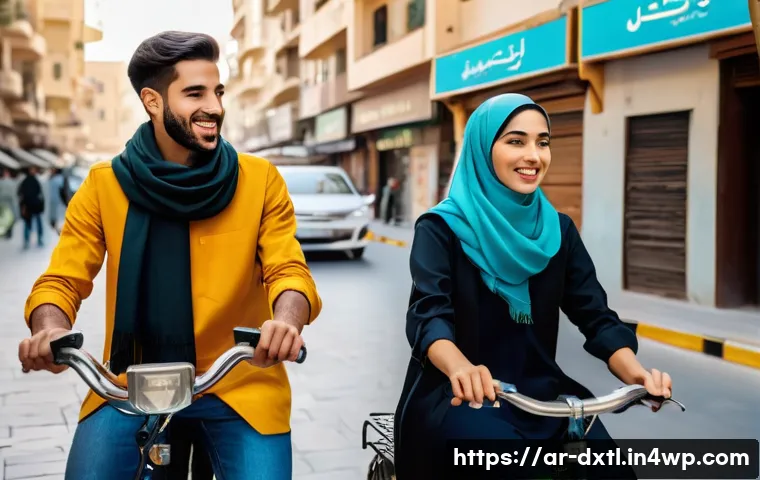 디지털 공유경제의 경제적 기여도 평가 - A vibrant urban scene in a Middle Eastern city showing diverse young Arabic men and women engaging i...
